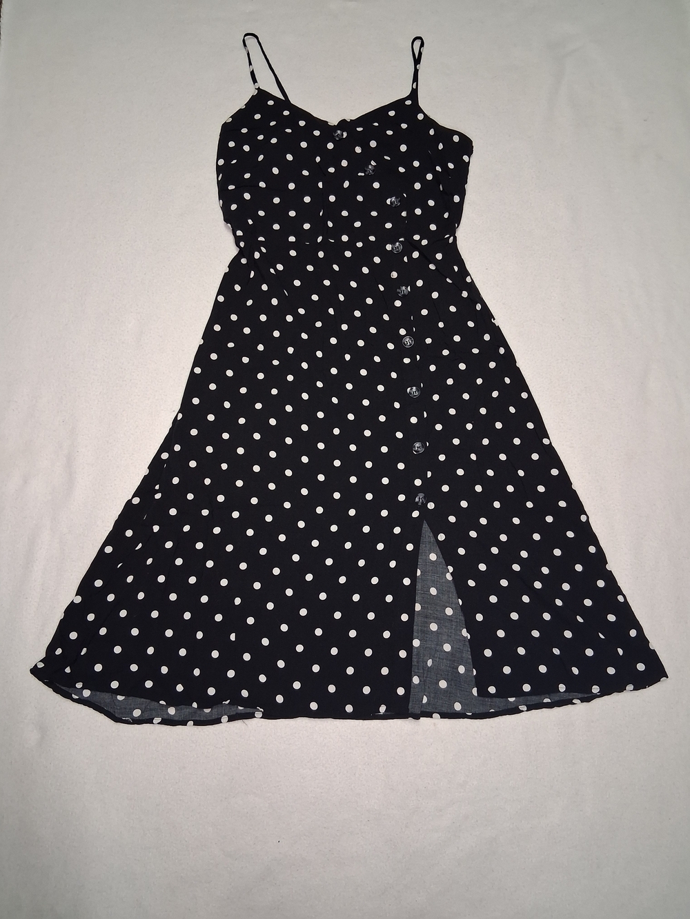 Black Polka Dot Button-Front Midi Dress